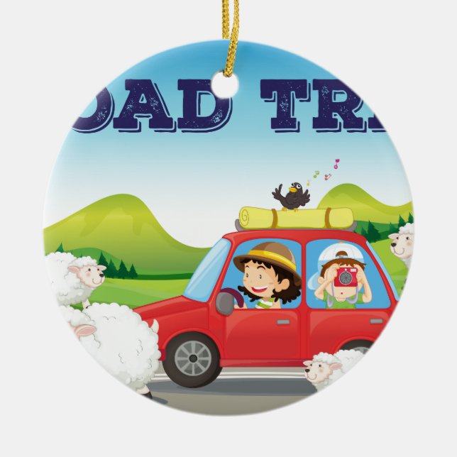 Ornement Rond En Céramique Voyage par la route (Devant)