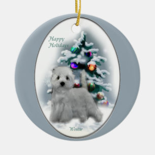 Ornement Rond En Céramique West Highland White Terrier Cadeaux de Noël