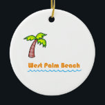 Ornement Rond En Céramique West Palm Beach<br><div class="desc">Passez de bonnes vacances tropicales sur une plage de palmiers.</div>
