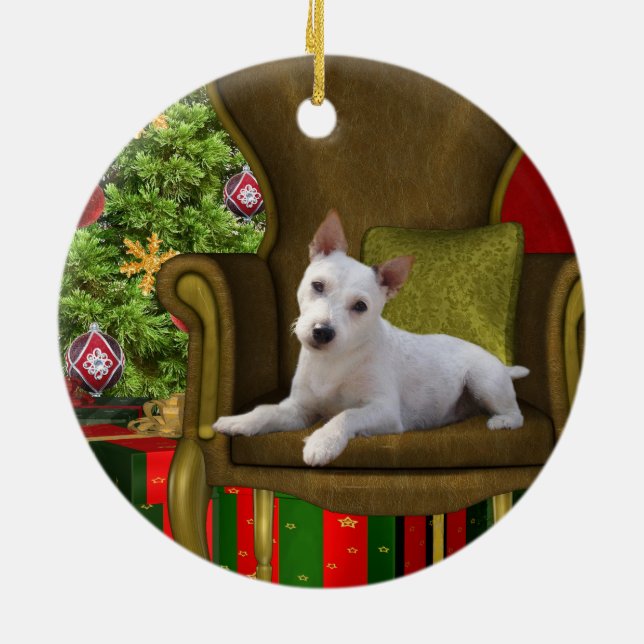 Ornement Rond En Céramique White Jack Russell Christmas (Dos)