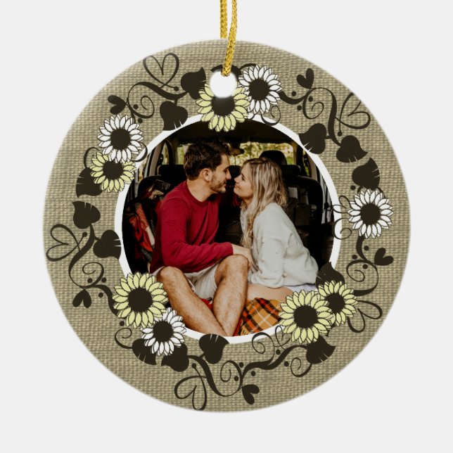 Ornement Rond En Céramique Woodland BOHO Tournesol Photo (Devant)