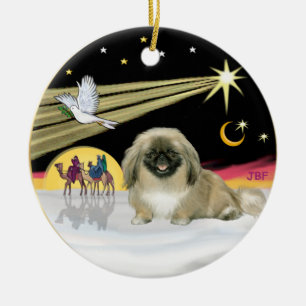 Ornement Rond En Céramique Xmas Dove - Pekingese (masque noir)