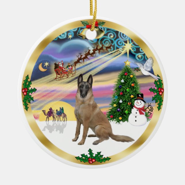 Ornement Rond En Céramique Xmas Magic-Belgian Malinois1r (Devant)