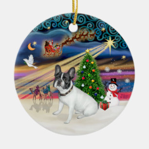 Ornement Rond En Céramique Xmas Magic - Bouledogue Français (blanc-noir)