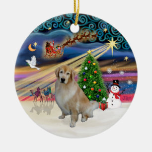 Ornement Rond En Céramique Xmas Magic - Light Golden Retriever 10