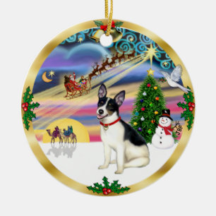 Ornement Rond En Céramique Xmas Magic - Rat Terrier