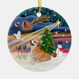 Ornement Rond En Céramique Xmas Magic - Welsh Corgi (Pembroke 7b)