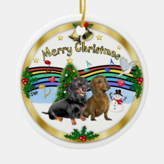 Ornement Rond En Céramique Xmas Music 1 - Deux Dachshunds