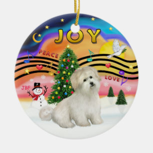 Ornement Rond En Céramique Xmas Music 2 - Coton de Tulear