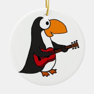 Ornement Rond En Céramique XX pingouin drôle jouant la guitare
