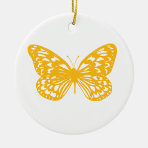 Ornement Rond En Céramique Yellow Butterfly