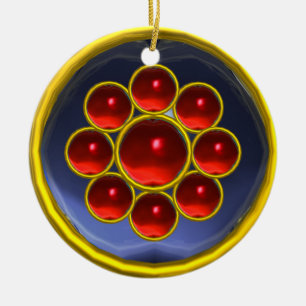 ORNEMENT ROND EN CÉRAMIQUE YELLOW RED BLUE GEMSTONE MON