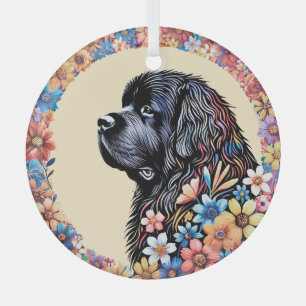 Ornement Rond en Verre Chien Terre-Neuve Spring Fl