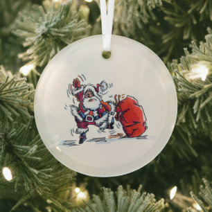 Ornement rond en verre de Père Noël en colère