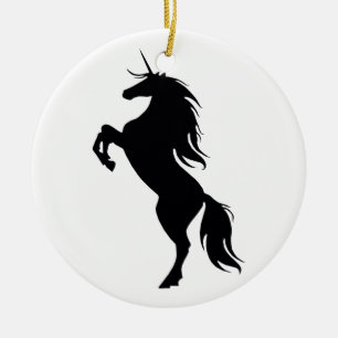 Ornement rond Silhouette Unicorne Noire