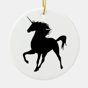 Ornement rond Silhouette Unicorne Noire