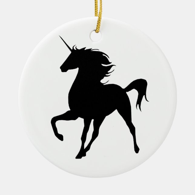 Ornement rond Silhouette Unicorne Noire (Devant)