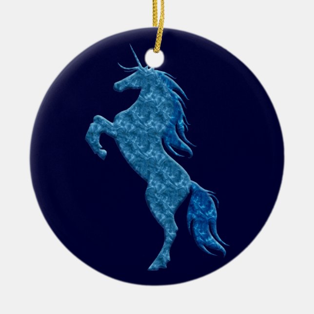 Ornement rond Unicorne de feu bleu (Devant)