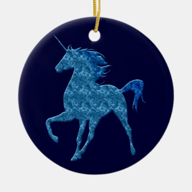 Ornement rond Unicorne de feu bleu (Devant)