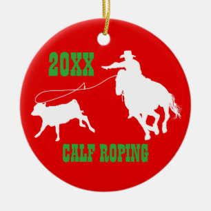 Ornement Roping de Noël de veau de cowboy de rodéo