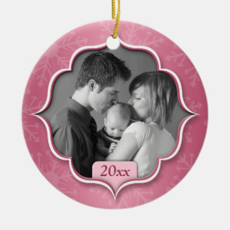 Ornement rose de photo de ęr Noël de la famille