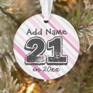 Ornement rose personnalisé pour 21e anniversaire