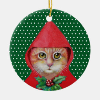 Ornement rouge de capuchon de chat de Noël