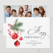 Ornement Rouge Élégant Carte de Vœux Noël 3 PHOTO