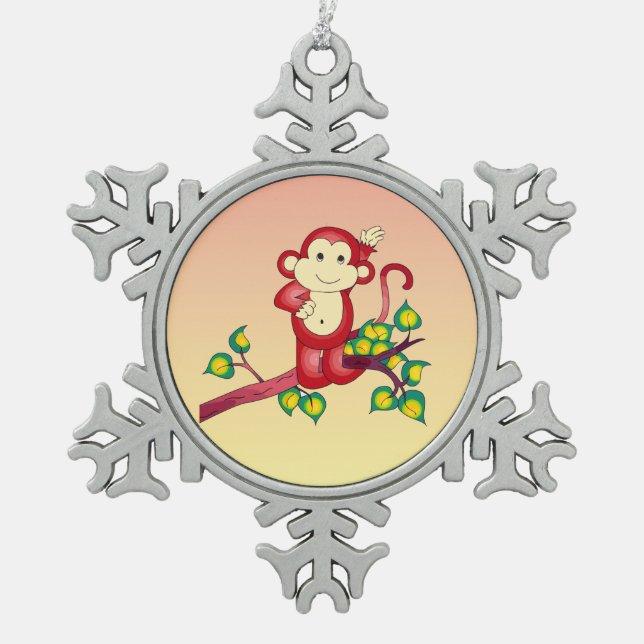 Ornement rouge mignon de flocon de neige d'étain (Devant)