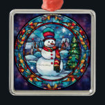 Ornement Snowman en verre tendu<br><div class="desc">ornement de bonhomme de neige en verre</div>
