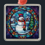 Ornement Snowman en verre tendu<br><div class="desc">ornement de bonhomme de neige en verre</div>