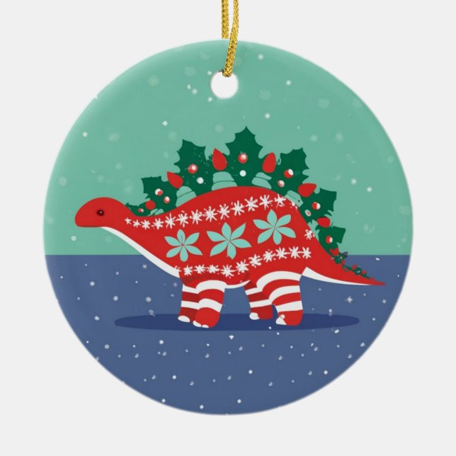 Ornement Stegosaurus Holly Lights Aglow (Devant)