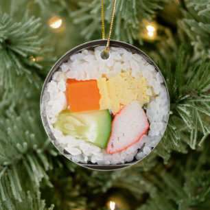 Ornement sushi avec message et date sur le dos