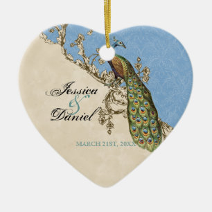 Ornement vintage de paon et de Noël gravure à