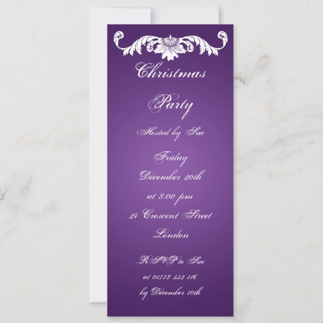 Ornement Vintage Invitation Slim Party sur violet (Devant)