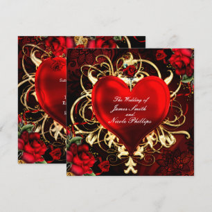 Ornemental Floral Coeur Noir Rouge Or Invitations