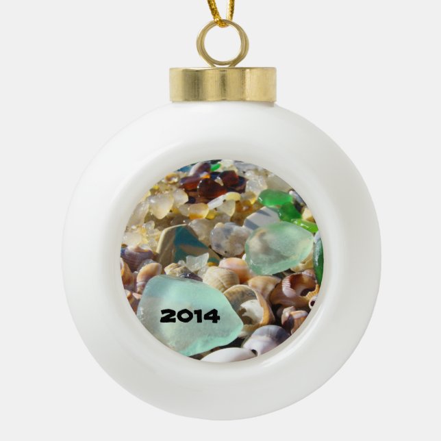 Ornements Boule d'or Ajouter année Verre de mer Se (Devant)