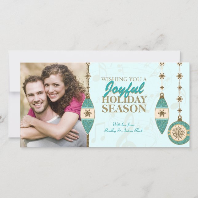 Ornements d'arbre en or bleu glace Cartes de photo (Devant)