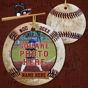 Ornements de baseball PHOTO personnalisés NOM, ANN