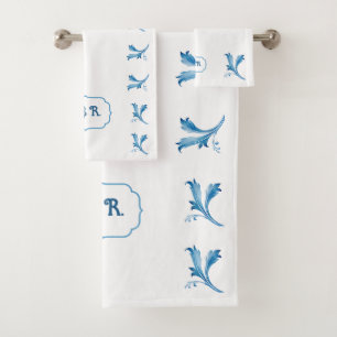 Ornements de feuilles en carreaux bleus minimalist