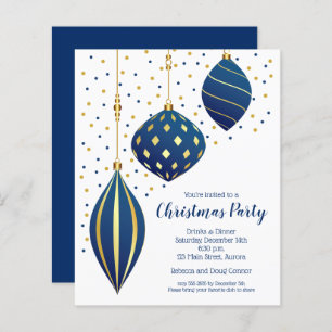 Ornements de Noël Bleu Or Invitations Budget
