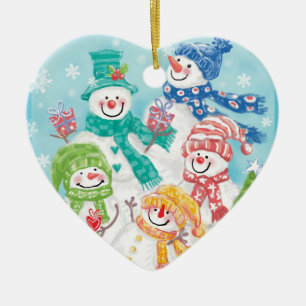 Ornements de Noël de famille de bonhomme de neige