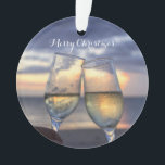 Ornements de Noël de plage Coucher de soleil acryl<br><div class="desc">Plage ornements de Noël (acrylique) avec coucher de soleil et texte personnalisable Joyeux Noël. Il mesure 2, 87 pouces et il est imprimé sur les deux côtés.</div>