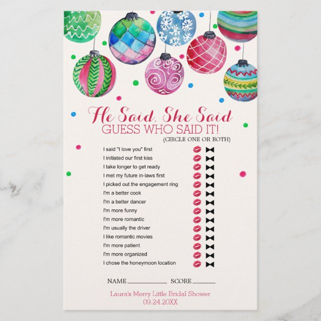 Ornements De Noël Il A Dit Qu'Elle A Dit Jeu (Devant)