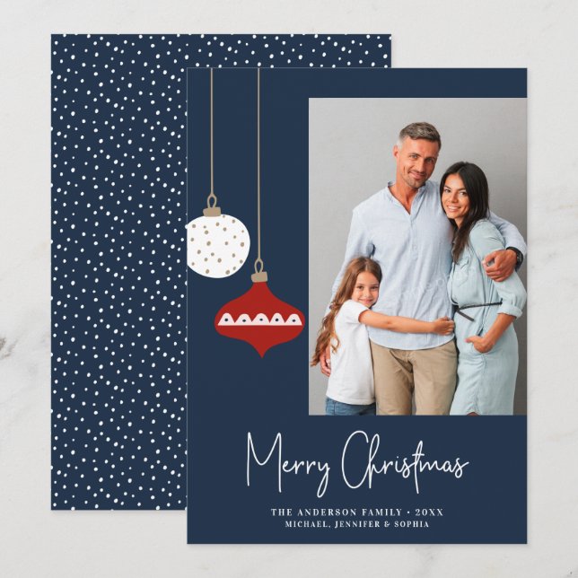 Ornements de Noël rétro Carte de vacances photo bl (Devant / Derrière)