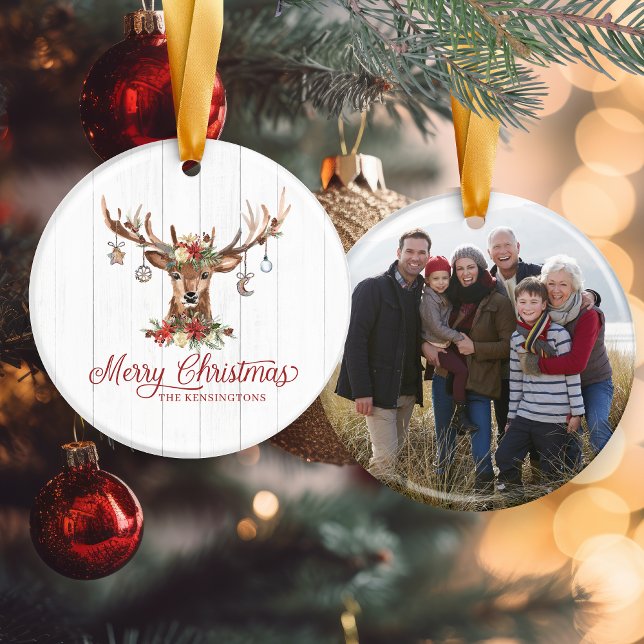 Ornements de Noël rustiques Reindeer Photo de vaca (Rustic Christmas Reindeer Ornaments Holiday Photo)