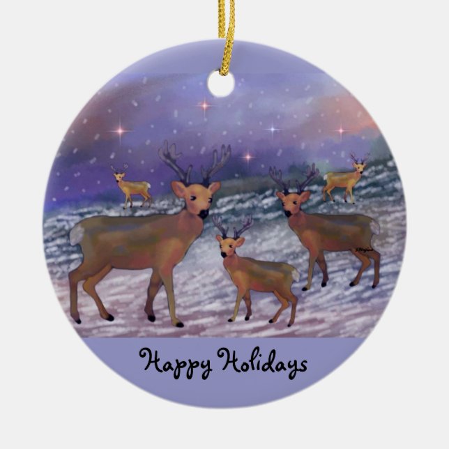 Ornements de vacances de chutes de neige de renne (Devant)