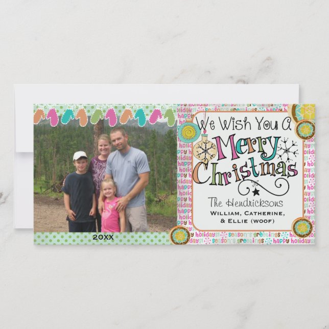 Ornements et Mittens Carte photo de Noël (Devant)