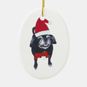 Ornements mignons de Noël de chien de carlin de