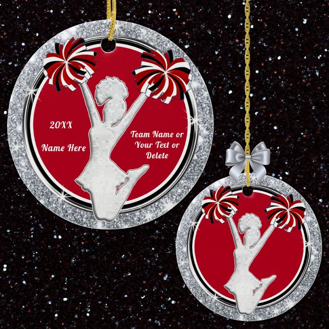 Ornements moins chers Rouge, Blanc, Noir, Argent (Cheerleader Christmas Ornaments. Cheap Cheer Team Gifts. Cheer Christian Christmas Ornaments.)